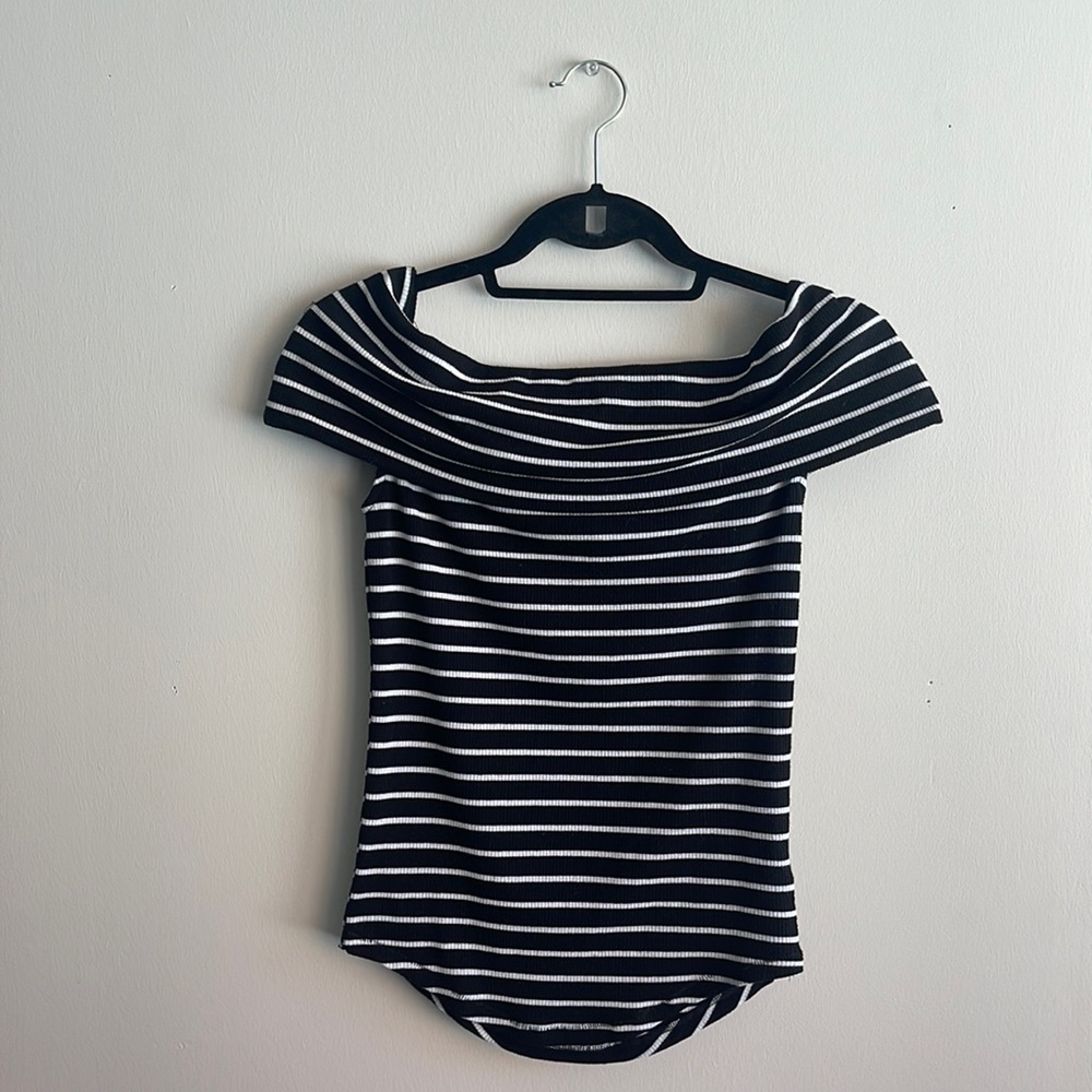 We The Free. Black with white stripes. Top. Size M.